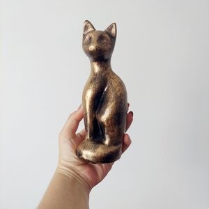Elegant Gold Cat Figurine, Decorative Gold Finish Cat Sculpture Figurine NEW